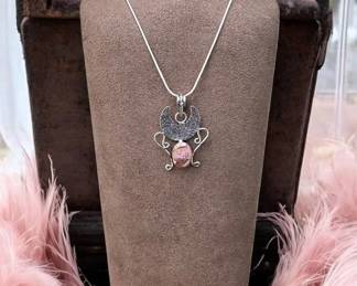 Rhodochrosite Crescent Moon Necklace