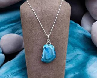 Blue Botswana Druzy Pendant Necklace