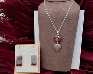Noreena Jasper Pendant Necklace With Matching Earrings