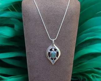 Filigree Simulated Emerald Pendant Necklace