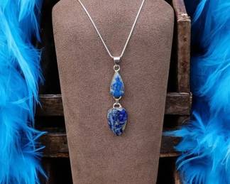 Long Lapis Lazuli Pendant Necklace
