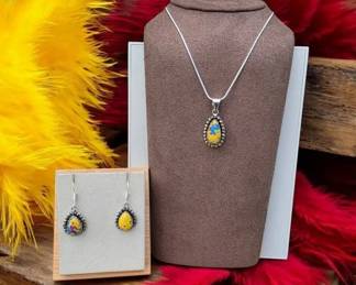 Mosaic Jasper Pendant Necklace With Matching Earrings