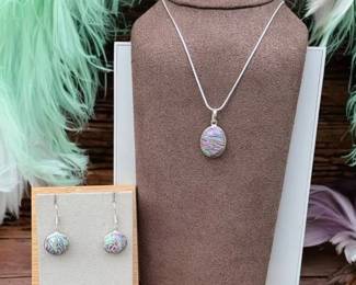 Pastel Mosaic Jasper Pendant Necklace Matching Earrings