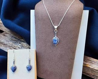 Lapis Lazuli Pendant Necklace With Matching Earrings