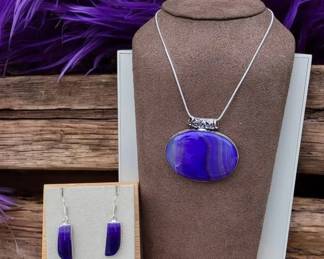 Purple Botswana Pendant Necklace With Matching Earrings