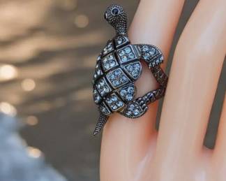Articulated Marcasite Turtle Ring Size 7 Head Tail Move