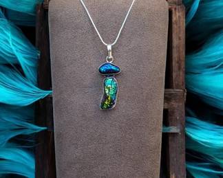 Long Rainbow Titanium Kyanite Dichroic Glass Pendant Necklace