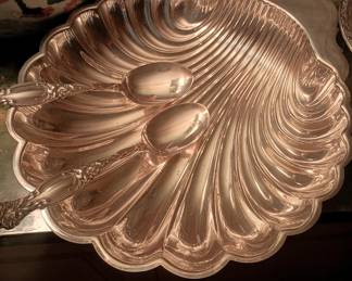 silverplate bowl, sterling spoons