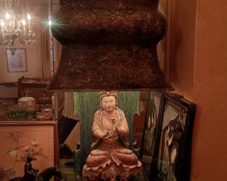 one of a pair of James Mont lamps with Chinese Kuan Yin sculptures