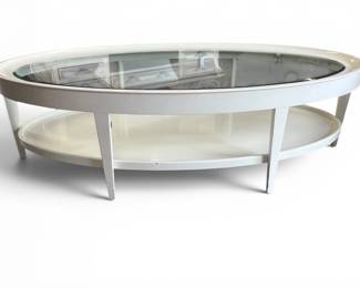 White oval glass top cocktail table by Henredon