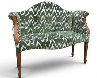 Small scale settee in cut velvet flame stitch upholstery