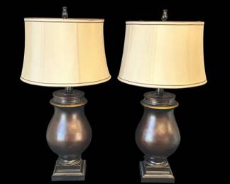Pair of bronze tone bulbous urn lamps