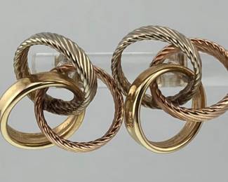 Pair of 14kt braided tri-colored loop earrings