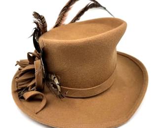 Smart looking Camel color wool hat with pheasant plumes by Katie (Paris, KY)