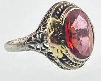 14kt Art Deco synthetic orange sapphire ring