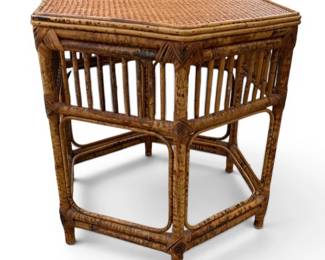 Caned top hexagonal rattan occasional table