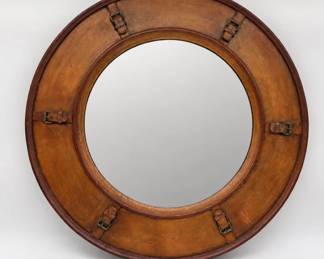 Leather look equestrian inspired porthole mirror