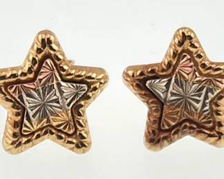 14kt tri-color gold star stud earrings