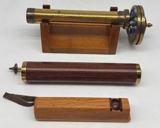 Trio of brass and wood kaliedescopes