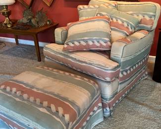 Chair and Ottoman in good condition with upholstery needing updating