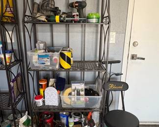 Wrought Iron Baker's Rack with Assorted Tools and Supplies