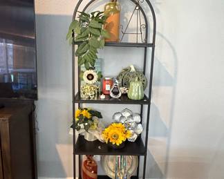 Arched Metal Bookshelf with Fall Decor