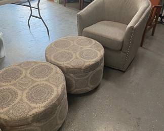 Madison Park Sheldon Swivel Chair with Two Storage Ottomans