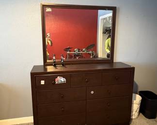 Dark Brown 7-Drawer Dresser with Mirror