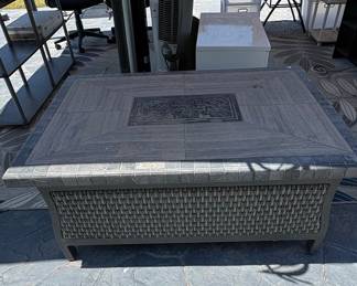 Wicker and Tile Top Coffee Table with Fire Pit Insert