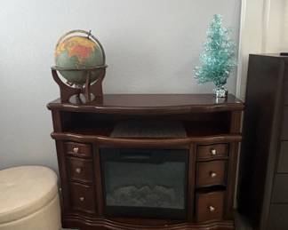 Dark Wood Electric Fireplace Media Console with Curved Front