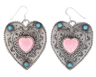 Marcus Becenti Navajo Sterling Turquoise Conch Heart Earrings