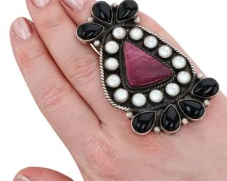 Devin Brown Navajo Sterling Multi-Stone Cluster Statement Ring Sz 7