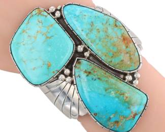 HUGE M Guerro Navajo Sterling Turquoise Cuff Bracelet