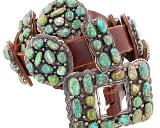 Outstanding Daniel Martinez Navajo Sterling Turquoise Cluster Concho Belt