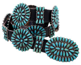 Paul Jones Navajo Sterling Turquoise Cluster Concho Belt