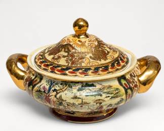 Lot 549: Chinese Satsuma-Style Gilt Two-Handled Covered Bowl