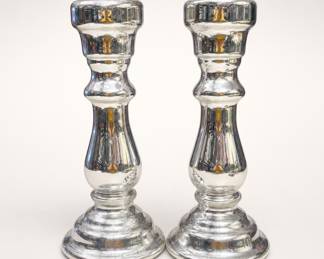 Lot 427: Pair of Mercury Glass Candlesticks