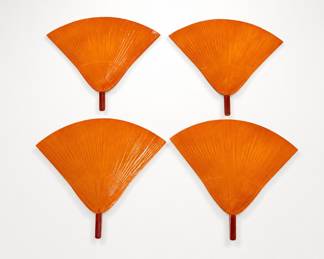 Lot 199: Set of 4 Japanese Orange Lacquered Fans