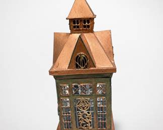 Lot 467: Copper-Tone Metal & Glass Church Candle Lantern