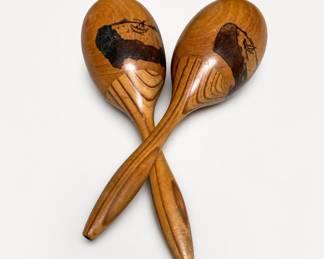 Lot 511: Pair of Carved Wood Maracas