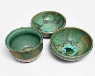 Lot 518: 3 Studio Pottery Bowls with Green Drip Glaze