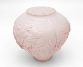 Lot 63: Pink Satin Glass Vase with Molded Floral Relief