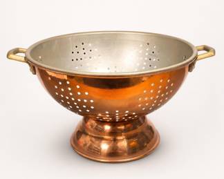 Lot 996: Footed Copper Colander with Brass Handles