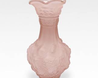Lot 69: Pink Satin Glass Vase with Molded Roses
