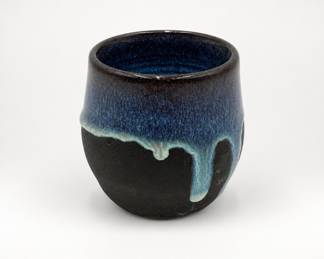 Lot 147: Studio Pottery Stoneware Cup with Blue Drip Glaze
