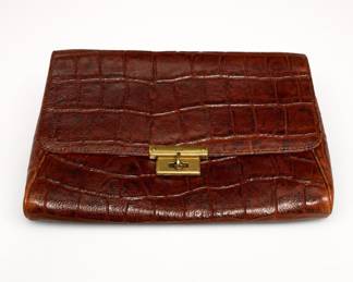 Lot 218: Fossil Croc-Embossed Leather Turn-Lock Clutch