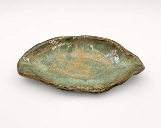 Lot 148: Handbuilt Studio Pottery Dish with Green Mottled Glaze