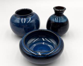 Lot 151A: 3 Blue Glazed Studio Pottery Pieces