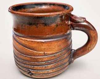 Lot 519: Studio Pottery Mug with Carved Spiral Banding