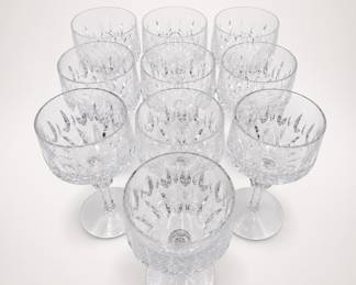 Lot 176: Set of 10 Cut Crystal Wine Glasses